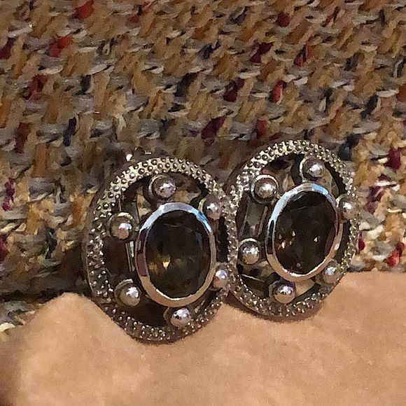 Smokey Topaz Sterling Silver Faceted Filigree Accent Oval Earrings - Picture 15 of 16